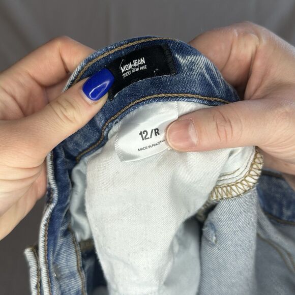 Express Womens Mom Jeans Super High Rise Distressed Size 12R 24" Inseam - Picture 2 of 5